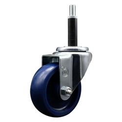 Service Caster #20 Series 3/4 inch expanding adapter stem stainless steel swivel casters with 3-1/2 inch solid blue polyurethane wheel.