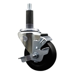 1 inch expanding adapter stem stainless steel swivel casters with 3-1/2 inch soft rubber wheel and brake