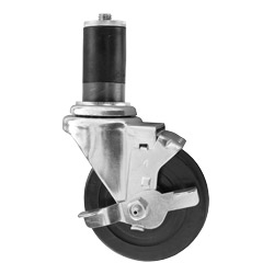 4" Stainless Steel  Expanding Stem Swivel Caster with Hard Rubber Wheel and Top Lock Brake