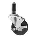 4" Stainless Steel  Expanding Stem Swivel Caster with Hard Rubber Wheel and Top Lock Brake