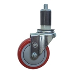 4" Expanding Stem Swivel Stainless Steel Caster with Red Polyurethane Tread
