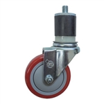 4" Expanding Stem Stainless Steel Swivel Caster with Red Polyurethane Tread