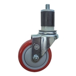 4" Expanding Stem Swivel Stainless Steel Caster with Red Polyurethane Tread
