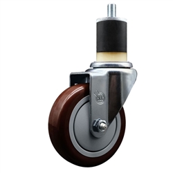 Service Caster swivel caster with a 4 inch Maroon polyurethane wheel. These casters are ideal for work tables, shop projects, and any equipment with round or square tube legs.