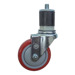 4" Expanding Stem Stainless Steel Swivel Caster with Red Polyurethane Tread
