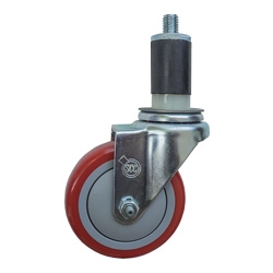 4" Expanding Stem Stainless Steel  Swivel Caster with Red Polyurethane Tread