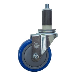 4" Expanding Stem Stainless Steel  Swivel Caster with Blue Polyurethane Tread