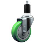 Service Caster 1-1/2 inch expanding stem  stainless steel swivel caster with a 4 inch green polyurethane wheel. Featuring stainless steel components, these casters are ideal for any equipment with round or square tube legs.