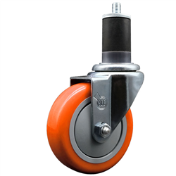 Service Caster 1-5/8 inch expanding stem  stainless steel swivel caster with a 4 inch orange polyurethane wheel. Featuring stainless steel components, these casters are ideal for any equipment with round or square tube legs.