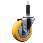 Service Caster 1 inch expanding stem  stainless steel swivel caster with a 4 inch yellow polyurethane wheel. Featuring stainless steel components, these casters are ideal for any equipment with round or square tube legs.