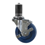 4" Expanding Stem Stainless Steel  Swivel Caster with Solid Polyurethane Wheel and brake