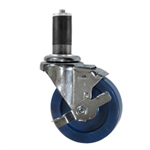 4" Expanding Stem Stainless Steel  Swivel Caster with Solid Polyurethane Tread and brake