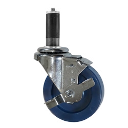4" Expanding Stem Stainless Steel  Swivel Caster with Solid Polyurethane Tread and brake