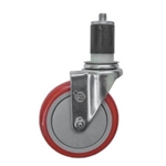 5" Expanding Stem Stainless Steel Swivel Caster with Red Polyurethane Tread