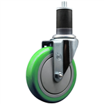 1-5/8 inch expanding stem stainless steel casters with a 5 inch green polyurethane tread wheel