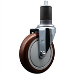 1-5/8 inch expanding stem stainless steel casters with a 5 inch maroon polyurethane tread wheel