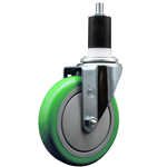 Service Caster 1-1/2 inch expanding stem  stainless steel swivel caster with a 5 inch green polyurethane wheel. Featuring stainless steel components, these casters are ideal for any equipment with round or square tube legs.