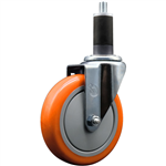 Service Caster 1-1/4 inch expanding stem  stainless steel swivel caster with a 5 inch orange polyurethane wheel. Featuring stainless steel components, these casters are ideal for any equipment with round or square tube legs.