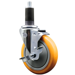 Service Caster 1-1/4 inch expanding stem  stainless steel swivel caster with a 5 inch yellow polyurethane wheel. Featuring stainless steel components, these casters are ideal for any equipment with round or square tube legs.