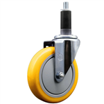 Service Caster 1-1/8 inch expanding stem  stainless steel swivel caster with a 5 inch yellow polyurethane wheel. Featuring stainless steel components, these casters are ideal for any equipment with round or square tube legs.