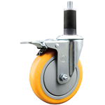 Service Caster 1-1/4 inch expanding stem  stainless steel swivel caster with a 5 inch yellow polyurethane wheel and a total lock brake. Featuring stainless steel components, these casters are ideal for any equipment with round or square tube legs.