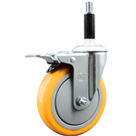 Service Caster 7/8 inch expanding stem  stainless steel swivel caster with a 5 inch yellow polyurethane wheel and a total lock brake. Featuring stainless steel components, these casters are ideal for any equipment with round or square tube legs.