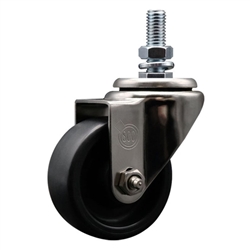 Service Caster #20 Series 1/2 inch threaded stem stainless steel swivel casters with 3 inch polyolefin wheel.