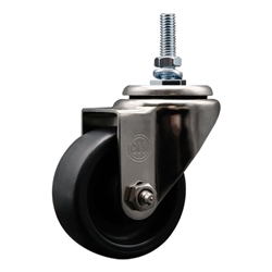 Service Caster #20 Series 3/8 inch threaded stem stainless steel swivel casters with 3 inch polyolefin wheel.