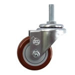 3" metric threaded stem Stainless Swivel Caster with Maroon Polyurethane Tread