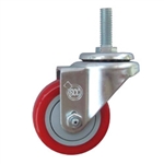 3" metric threaded stem Stainless Swivel Caster with Red Polyurethane Tread