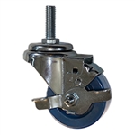 3" Threaded Stem Swivel Caster with Solid Polyurethane and Brake