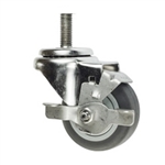 3" Stainless Steel 1/2 Inch Threaded Stem Swivel Caster with Thermoplastic Rubber Wheel and Brake