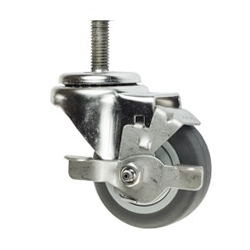 3" Stainless Steel 12mm Threaded Stem Swivel Caster with Thermoplastic Rubber Wheel and Brake