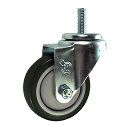 10mm Stainless Steel Threaded Stem Swivel Caster with a Black Polyurethane Tread Wheel