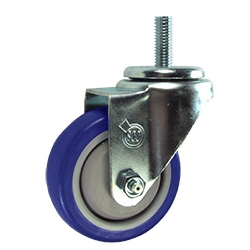 10mm Stainless Steel Threaded Stem Swivel Caster with a Blue Polyurethane Tread Wheel