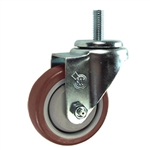 10mm Stainless Steel Threaded Stem Swivel Caster with a Maroon Polyurethane Tread Wheel