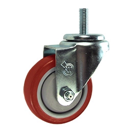 12mm Stainless Steel Threaded Stem Swivel Caster with a Red Polyurethane Tread Wheel