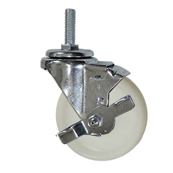 4 Inch Stainless Steel Threaded Stem Swivel Caster with Nylon Wheel and Brake