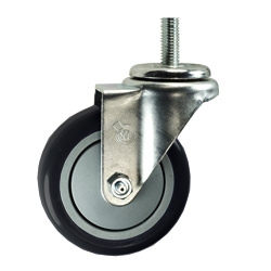 4" Stainless Steel Threaded Stem Swivel Caster with Black Polyurethane Tread Wheel