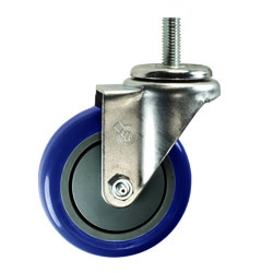 4" Stainless Steel Threaded Stem Swivel Caster with Blue Polyurethane Tread Wheel