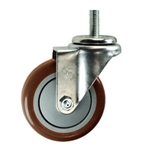 4" Stainless Steel Threaded Stem Swivel Caster with Maroon Polyurethane Tread Wheel