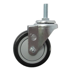 4" Stainless Metric Threaded Stem Swivel Caster with Black Polyurethane Tread