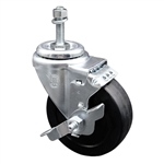 10mm threaded stem stainless steel swivel casters with 4 inch soft rubber wheel and brake