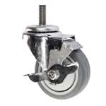 4" Stainless Steel Threaded Stem Swivel Caster with Thermoplastic Rubber Wheel and Brake