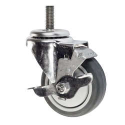 4" Stainless Steel Threaded Stem Swivel Caster with Thermoplastic Rubber Wheel and Brake