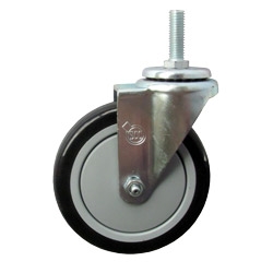 5" Stainless Steel Threaded Stem Swivel Caster with Black Polyurethane Tread