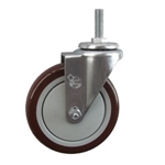 5" Stainless Steel Swivel Caster with Maroon Polyurethane Tread