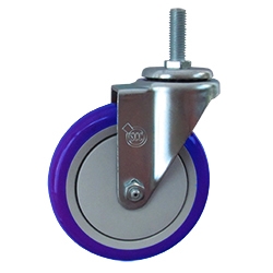 5" Stainless Steel Threaded Stem Swivel Caster with Blue Polyurethane Tread Wheel