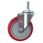 5" Stainless Steel Threaded Stem Swivel Caster with Red Polyurethane Tread Wheel