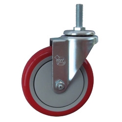 5" Stainless Metric Stem Swivel Caster with Red Polyurethane Tread